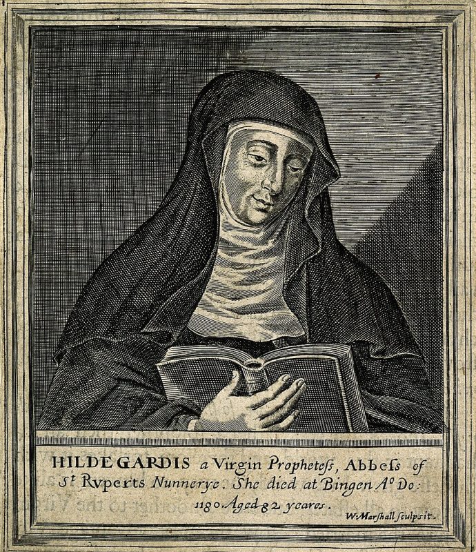 Early modern print image of Hildegard of Bingen